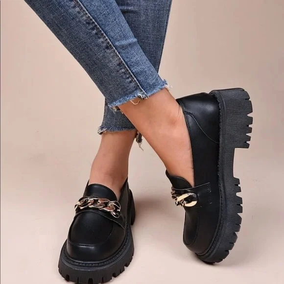 Shoes Black Gold Chain Platform Penny Loafers Poshmark